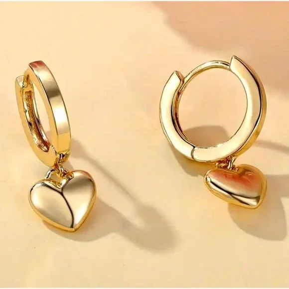 Gold Puffed Heart Earrings - Picture 5 of 6